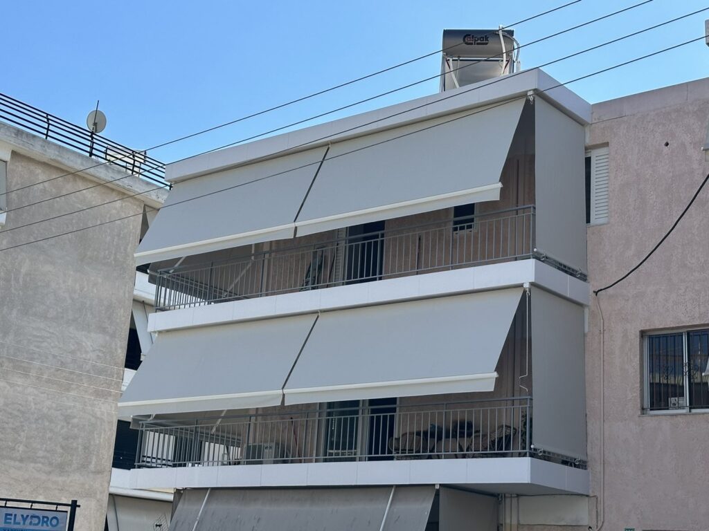 Τέντες σε πολυκατοικία, μετωπική όψη, Pergotenta